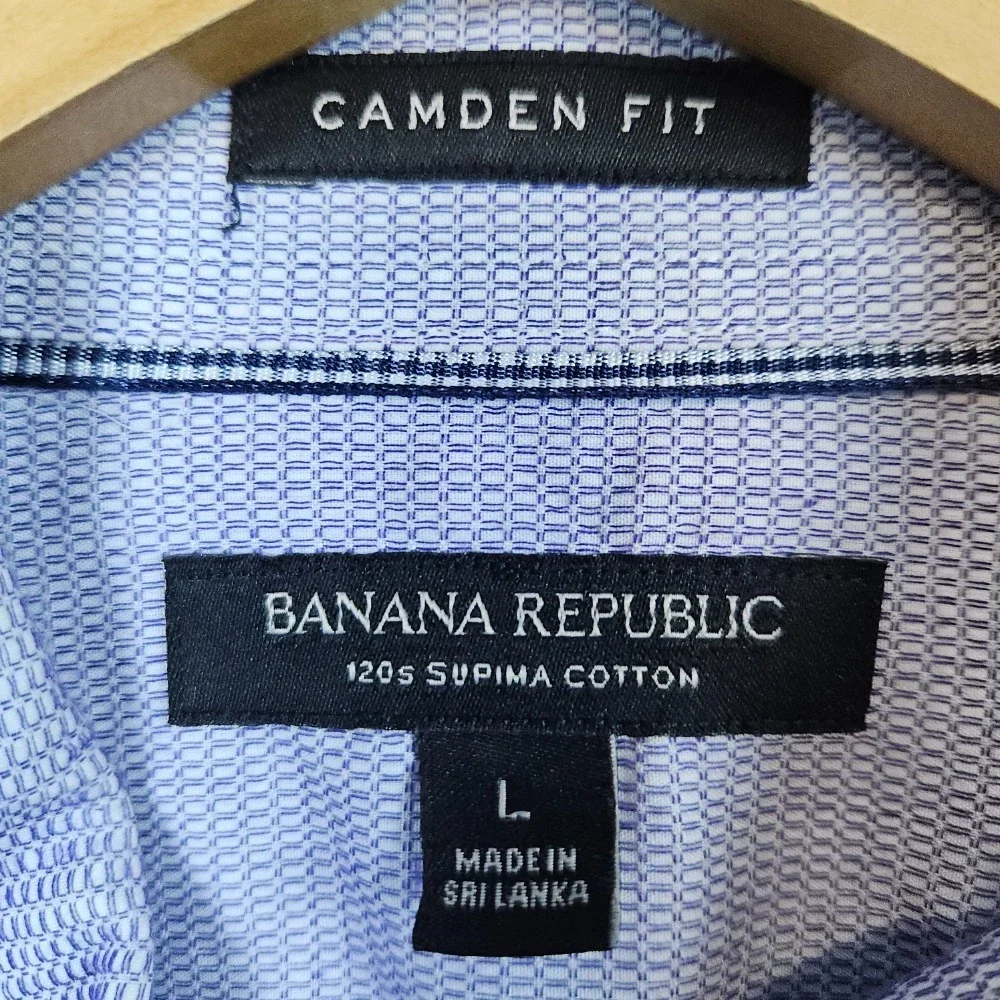 Banana Republic Men's Dress Shirt Size‎ L Purple Mini-Geometric Print Camden Fit